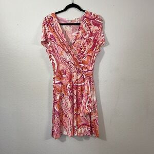 Tash & Sophie Faux Wrap Dress Women's Large Pink‎ Floral Summer Cruise Resort